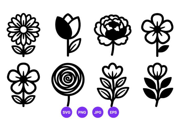 Black White Simple Floral Vector Icons Review