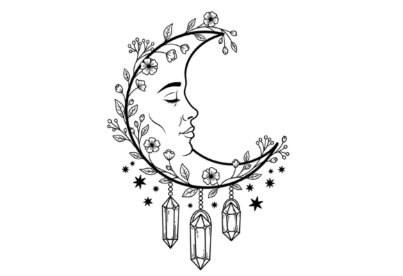 Celestial Moon Face Floral Crystal PNG Review