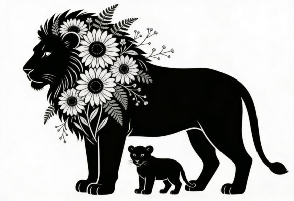 Floral Lion and Cub Silhouette Art: A Designer's Review