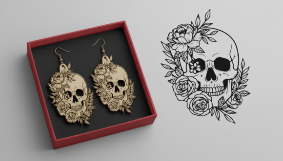Floral Skull Earring Laser Cut Design Review
