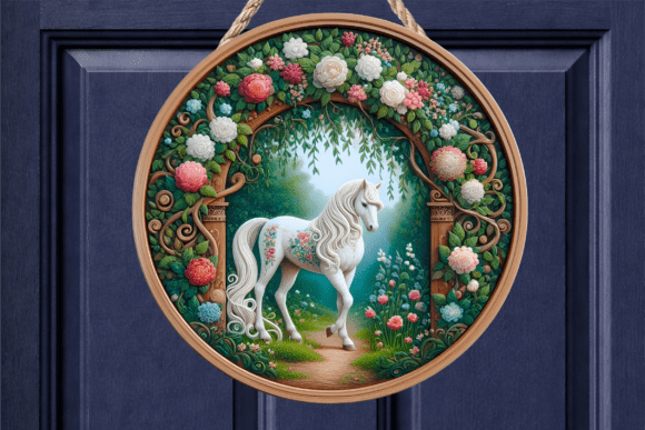 Floral White Horse Garden PNG Door Sign