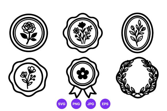 Floral Wreath Badges Black White Review