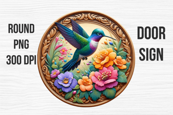 Hummingbird Floral Garden Door Sign
