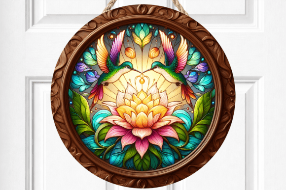 Hummingbird Floral Mandala Door Sign