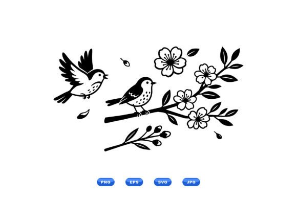 Spring Bird Floral Clipart Review for Embroidery