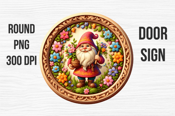Spring Floral Gnome Wreath Door Sign
